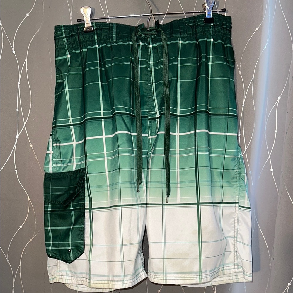 👙Starting Point Men’s Large Emerald Check Men's Board Swim Shorts
